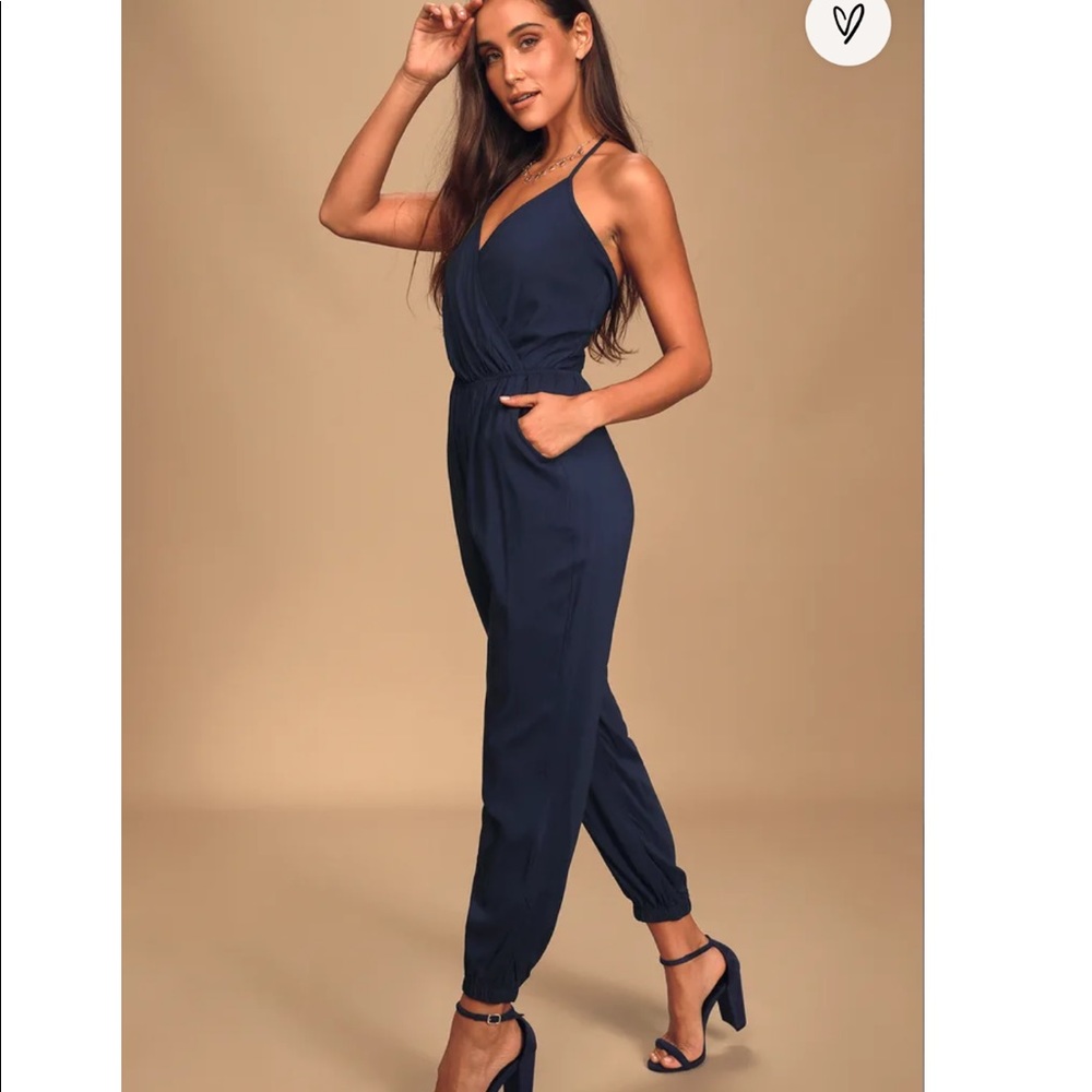 Lulu’s Navy Blue Halter Jumpsuit